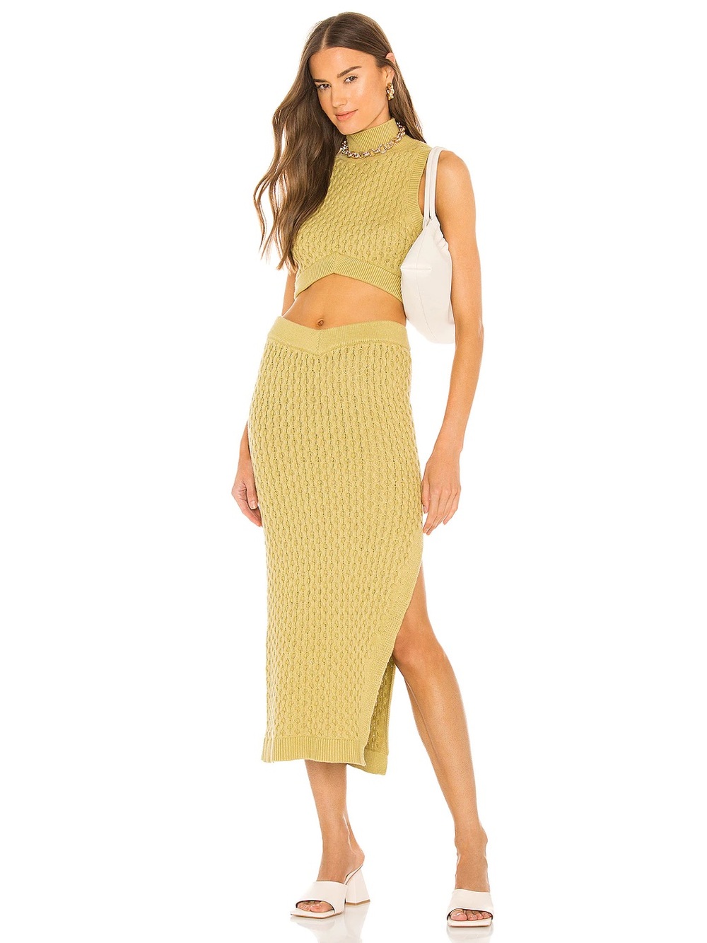 L'Academie Chartreuse Green Knit Sweater Skirt with Slit Small